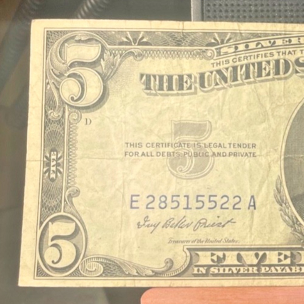 1953 Silver Cert $5 Dollar Blue Seal Note # E28515522A   #205703257476